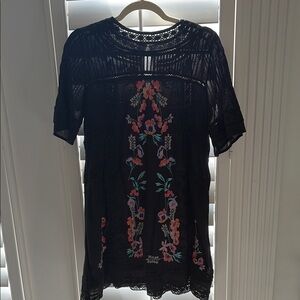 Free People Black Dress with Floral Embroidery